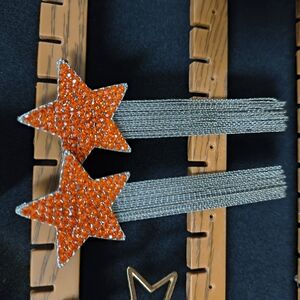 Orange Star Hair Clips with Silver Chains